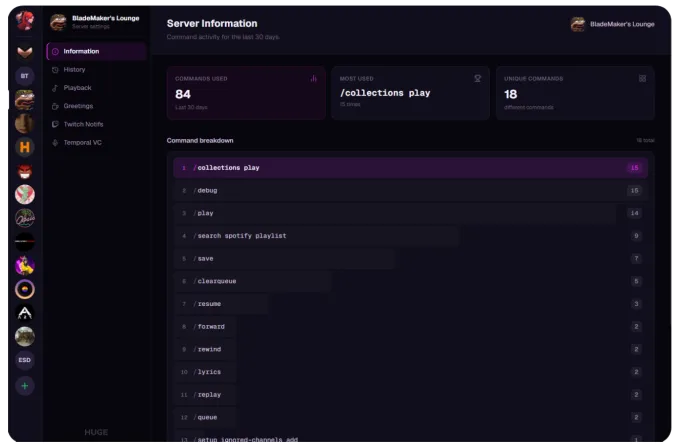 HUGE bot server dashboard
